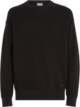 Texture Crew Neck Sweater Tops Knitwear Round Necks Black Calvin Klein