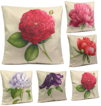 Rose Flowers Cotton Linen Throw Pillow Case Cushion Cover