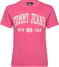 "Tjw Reg Washed Varsity Tee Ext Tops T-shirts & Tops Short-sleeved Pink Tommy Jeans"