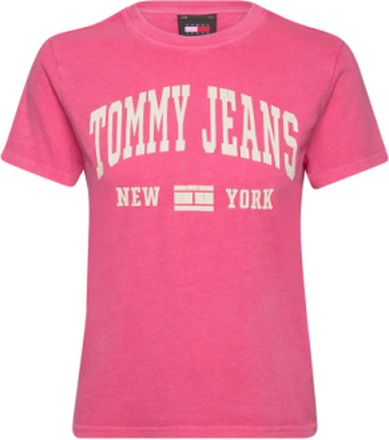 Tjw Reg Washed Varsity Tee Ext T-shirts & Tops Short-sleeved Rosa Tommy Jeans*Betinget Tilbud