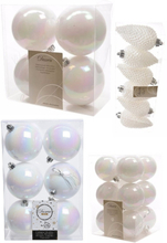 Kerstversiering kunststof kerstballen parelmoer wit 6-8-10 cm pakket van 50x stuks