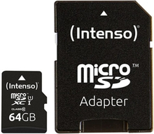 Mikro-SD-hukommelseskort med adapter INTENSO 34234 UHS-I XC Premium Sort 64 GB