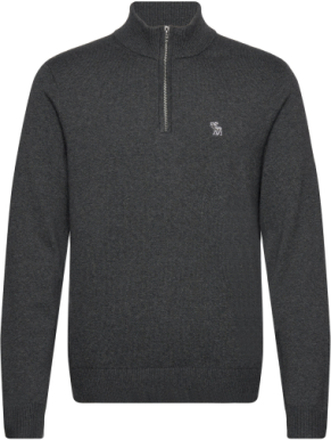 Anf Mens Sweaters Tops Knitwear Half Zip Jumpers Grey Abercrombie & Fitch