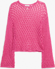 Open knit bell sleeved sweater - Pink