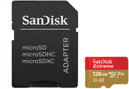 SanDisk MicroSDXC Extreme 128GB Adapter 190MB/s A2 C10 V30, SanDisk
