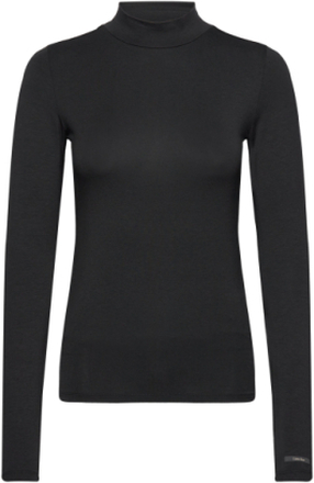 Cotton Modal Mock Neck Ls Top Tops T-shirts & Tops Long-sleeved Black Calvin Klein
