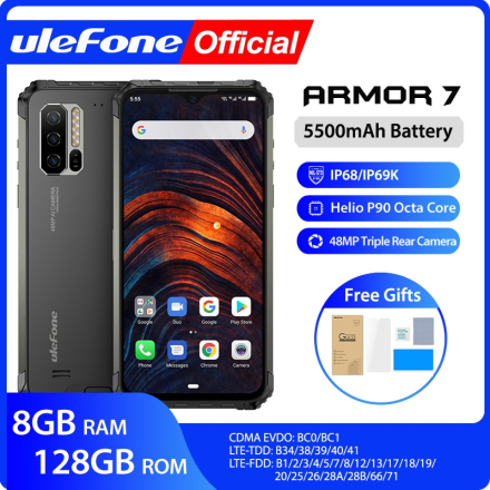 Ulefone Armor 7 Rugged Mobile Phone Android 10 2.4G/5G WiFi 8GB+128GB Helio P90 IP68 48MP CAM 4G LTE Global Version Smartphone
