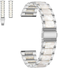 20mm Universal stylish three bead resin stainless steel watch strap - Silver / Pearl White