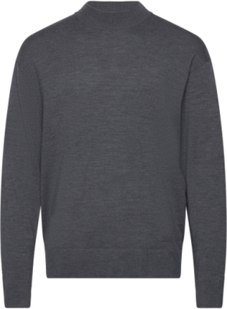 Merino Mini Mock Neck Sweater Tops Knitwear Round Necks Grey Calvin Klein