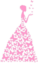 Pige med sommerfuglekjole wallsticker. 89x58 cm. Pink.