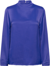 Satin Blouse Tops Blouses Long-sleeved Blue Tom Tailor