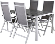 BREAK ALBANY Matbord 150x90 cm + 4 stolar - Grå/Vit | Utemöbler
