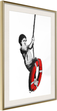 Inramad Poster / Tavla - Banksy: Swinger - 20x30 Guldram med passepartout