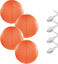 Setje van 4x stuks luxe oranje bolvormige party lampionnen 35 cm met lantaarnlampjes