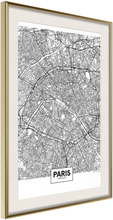 Inramad Poster / Tavla - City Map: Paris - 20x30 Guldram med passepartout