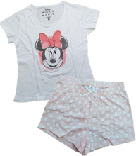 Disney Minnie Mouse Damen Pyjama kurzer Baumwoll Sommer-Schlafanzug Weiß/Rosa