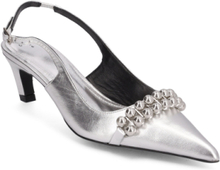 D6Yumi Metalic Slingback Pumps Shoes Heels Pumps Sling Backs Silver Dante6