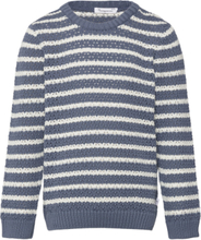 Striped Eyelet Crew Neck Knit - Got Pullover Multi/mønstret Knowledge Cotton Apparel*Betinget Tilbud