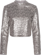 "Adalynn Sequin Top Tops T-shirts & Tops Long-sleeved Silver French Connection"