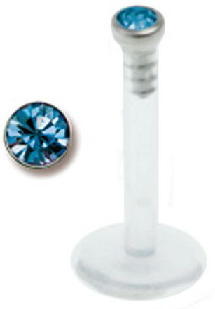 Single Diamond - Labrett med Lys Blå Sten - Strl 1.6 x 8 mm med 2,5 mm kule