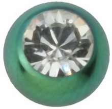 3 mm - Grön med blank sten - Titan kula till 1,2 mm stång