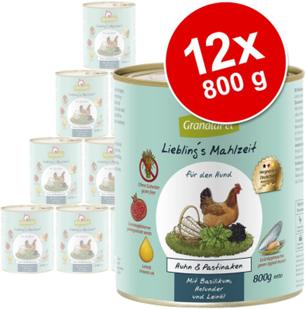 Sparpaket GranataPet Liebling's Mahlzeit 12 x 800 g - Huhn mit Pastinaken, Basilikum, Holunder & Leinöl