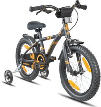 PROMETHEUS BICYCLES ® Børnecykel 16, sort mat Orange med støttehjul