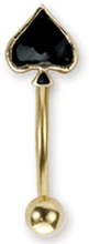Guldfärgad Ögonbrynspiercing med Svart Spader - 1.2 x 8 mm
