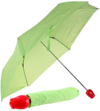Grön Paraply med Rött Rosformat Handtag
