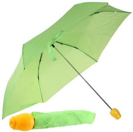 Grön Paraply med Gult Rosformat Handtag