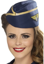 Blå Flygvärdinnehatt med guldfärgad kant