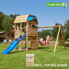 Lektorn Jungle Gym Barn Komplett Inkl Swing Modul X'tra, 120 kg Sand och Rutschkana