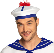 Carnaval verkleed Matroos/Matrozen hoedje - wit/blauw - voor volwassenen - Maritiem thema