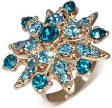Rosè Guldfärgad Ring med Glittrande Blomma - Blå