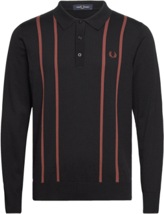 Vertic Stripe Knit Shirt Tops Knitwear Long Sleeve Knitted Polos Black Fred Perry