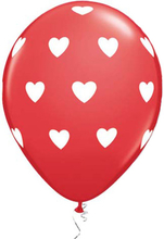 6 stk Store Røde og Hvite Ballonger med Hjerter 28 cm