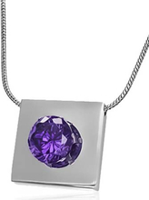 Silverfärgat Smycke med Fyrkantigt Hänge och Lila Sten