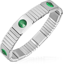 Silverfärgat Stretch Armband med Gröna Runda Stenar