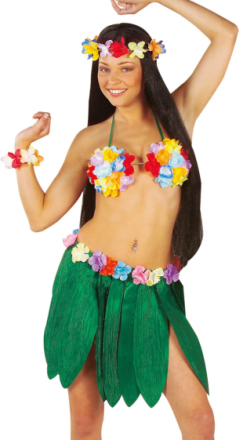 Grønt Hawaii-Kjol med Blad och Blommor