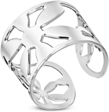 Silverfärgad Cuff Ring i Kirurgisk Stål med Blomster Design