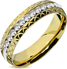 Mönstrad Guldfärgad Ring Dekorerad med Klara CZ-Stenar
