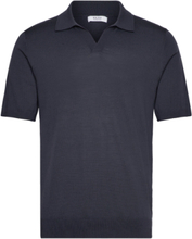 Duchie Designers Knitwear Short Sleeve Knitted Polos Navy Reiss