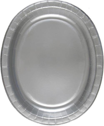 8 stk Sølvfargede Ovale Papptallerkener/Serveringsfat 31x25 cm