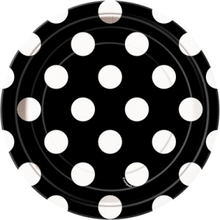8 stk Svarte Små Papptallerkener med Hvite Polka Dots 17 cm
