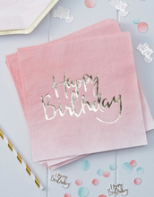 20 stk Happy Birthday Servietter med Foliert Tekst 33x33 cm - Plukk og Miks