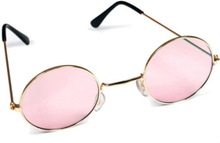 Runda Guldfärgade Hippiebrillor med med Rosa Glas