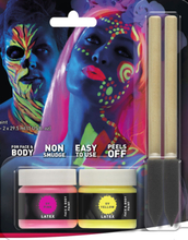 UV Neon Rosa och Neon Gul Sminkset med Flytande Latex 2x 29,5 ml med 2 stk Borstar