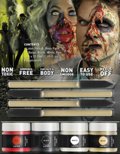 Horror Zombie Sminkset med Flytande Latex 4x 29,5 ml med 4 stk Borstar UTAN AMMONIAK