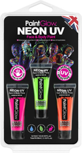 Face/Body paint set - roze/groen/oranje - 3x13 ml - neon/black light - schmink/make-up - waterbasis