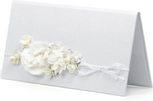 Hvitt Pengekort Pyntet med Blomster og Bånd